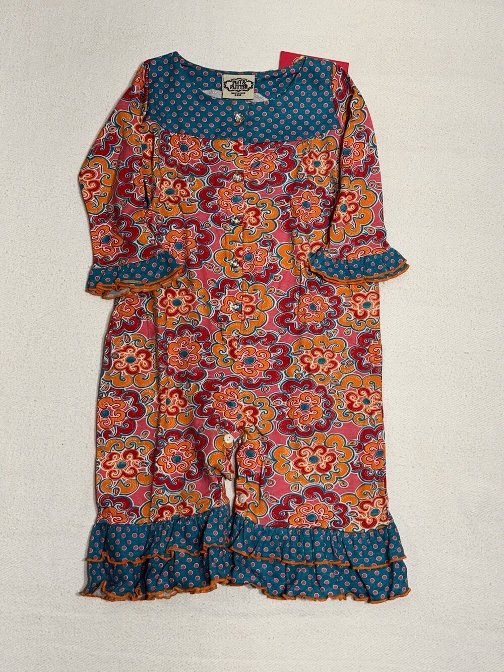 Boutique Flit & Flitter 24Mo Toddler Girl One Piece With Ruffles Gem Buttons